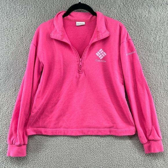 Columbia pullover sweater women's French Terry half zip top bright pink sz small - Picture 1 of 11